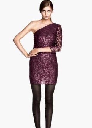 Платье h&m вечернее фиолетовое на одно плечо s-m пайетки