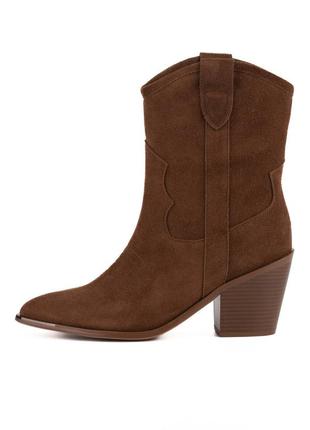 Ботинки котелки замшевые флис ковбойки коричневые замша демисезон 148605