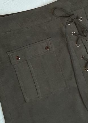 🌿1+1=3 шикарная короткая юбка с карманами на шнуровке missguided, размер 50 - 524 фото