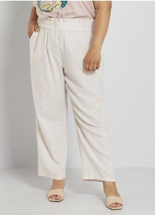 Белые льняные из льна лен marks трубы прямые модные стильные большие боюки штаны