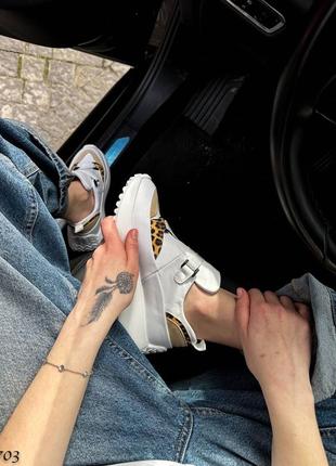 Жіночі кросівки натуральна шкіра білий з лео принт7 фото