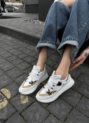 Жіночі кросівки натуральна шкіра білий з лео принт9 фото