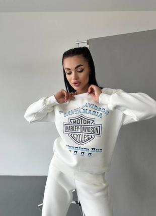 Світшот з принтом накатом harley-davidson з манжетами з рібани