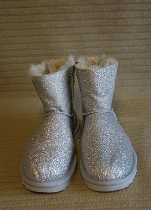 Короткі сріблясті фірмові уги ugg australia mini basey bow sparkle silver 39 р.2 фото