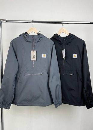 Вітровка анорак carhartt чоловічий водонепроникний стильний чорний та сірий