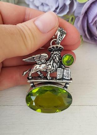 Венецианский лев 🦁 драгоценный кулон серебро натуральные камни 💚💚