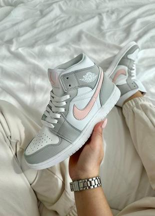 Женские кроссовки nike jordan mid light grey shell pink3 фото