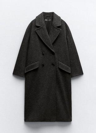 Двобортне сіре пальто оверсайз zara / двубортное серое пальто зара