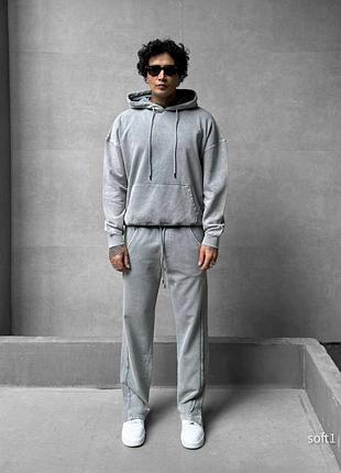 Сірий спортивний костюм чоловічий виварений оверсайз
