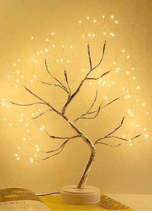Led світильник нічник дерево бонсай сріблястого кольору з теплим світлом usb + 3aa