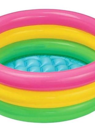 Дитячий надувний басейн 61х22 см "райдуга" з надувним дном, 34 л, 1-3 років. басейн надувний для малюків