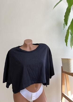 Футболка черная укороченная оверсайз женская s-xl
