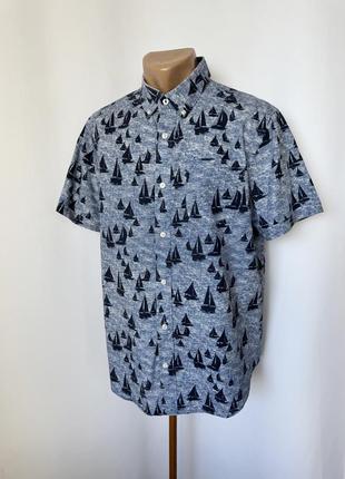 Maine сорочка теніска блакитна з візерунком принтом кораблі вітрильники човна для моряка