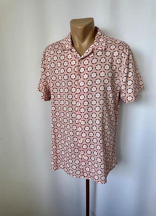 Redherring розовая рубашка тенниска с коротким рукавом геометрический принт хлопок вискоза red herring