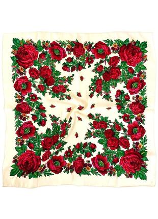 Весенний терновый платок с розами и маками. украинский народный женский натуральный платок
