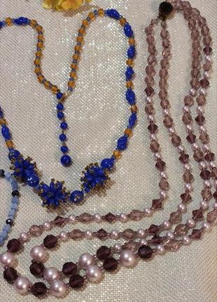Бусы сатиновые,кобальтовые,винтаж