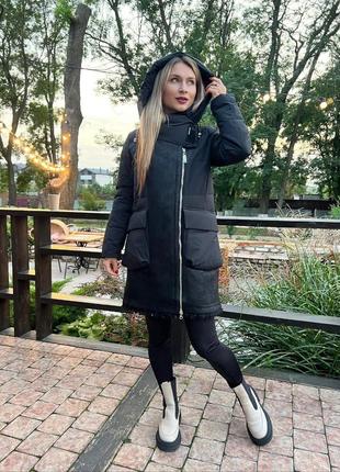 Куртка жіноча подовжена з капюшоном s,m,l,xl,xxl чорна