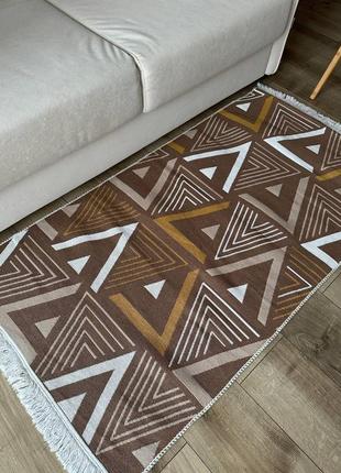 Коричневий двосторонній килим з геомеричним малюнком, турецького виробництва, без ворсу, розмір 80x150