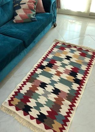 Різнокольоровий турецький, двосторонній, безворсовий килим, розмір 60x904 фото
