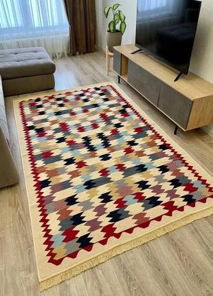 Різнокольоровий турецький, двосторонній, безворсовий килим, розмір 60x908 фото