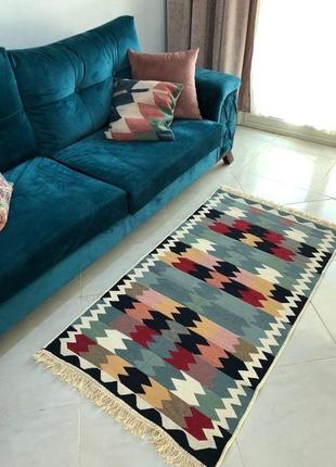 Різнокольоровий турецький, двосторонній, безворсовий килим, розмір 60x903 фото