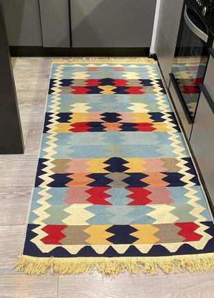 Різнокольоровий турецький, двосторонній, безворсовий килим, розмір 60x905 фото