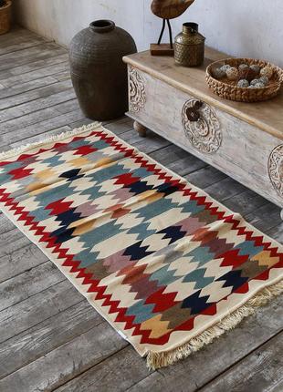 Різнокольоровий турецький, двосторонній, безворсовий килим, розмір 60x902 фото