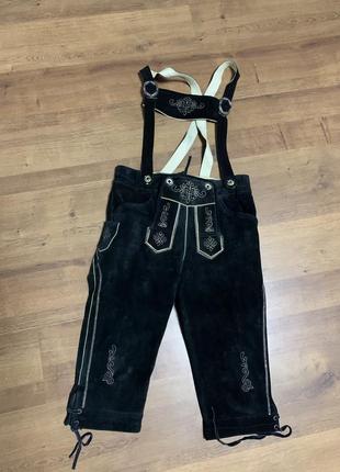 Ледерхозе бриджи на лямках натуральная замша винтаж баварский альпийский костюм октоберфест