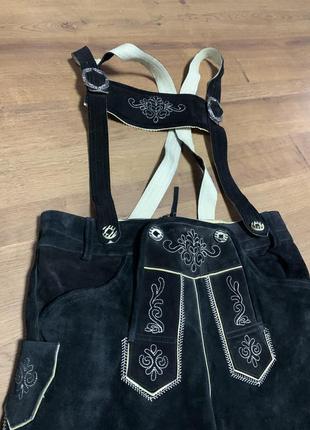 Ледерхозе бриджи на лямках натуральная замша винтаж баварский альпийский костюм октоберфест