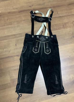 Ледерхозе бриджи на лямках натуральная замша винтаж баварский альпийский костюм октоберфест