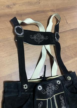 Ледерхозе бриджи на лямках натуральная замша винтаж баварский альпийский костюм октоберфест