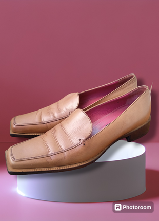 Вінтажні туфлі лофери у стилі dolce& gabbana з натуральної шкіри кольору тоффі з квадратним мисом розміру 37,5 381 фото