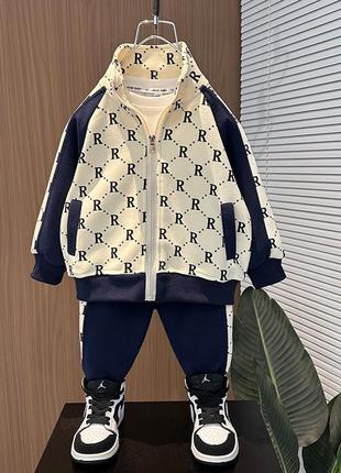 Дитячий костюм для хлопчиків (кофта+штани) синьо-бежевий 122 см