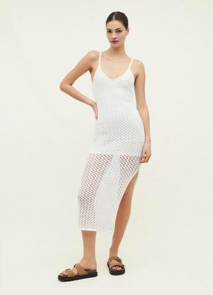 Stradivarius макси пляжное белое платье кроше вязаное
