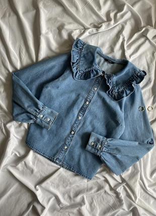 Бавовняна блакитна джинсова сорочка із трендовим комірцем george