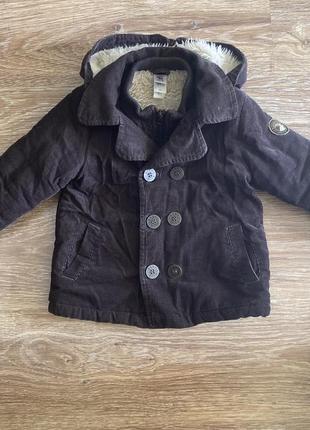 Класна, курточка, на хлопчика, 1,5 років-2 роки, вельветова, з утепленням, в середині, в темно коричневому кольорі, від бренду: baby club c&a 👌3 фото