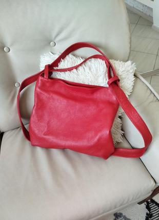 Шкіряна сумка +рюкзак червоний трендовий колір4 фото