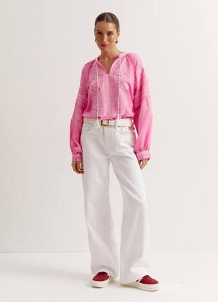 Женская качественная розовая вышиванка, вышитая рубашка блуза блузка вышивка крестиком