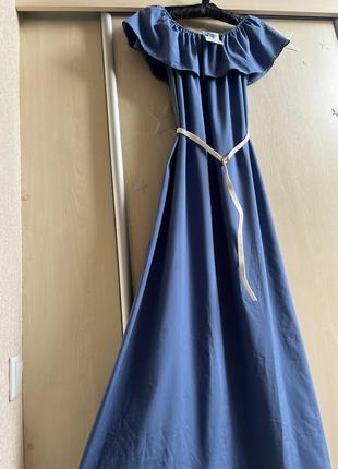 Сукня максі літня вільного крою сарафан в підлогу довге плаття волан рюша відкриті плечі2 фото
