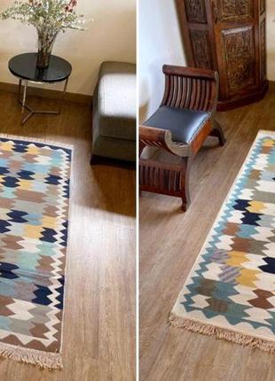 Різнокольоровий турецький, двосторонній килим без ворсу, розмір 60x902 фото
