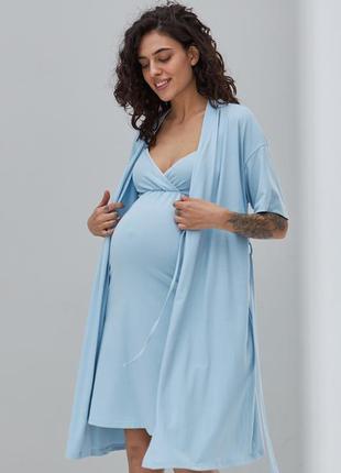 Халат для вагітних і годуючих мам трикотажний блакитний6 фото