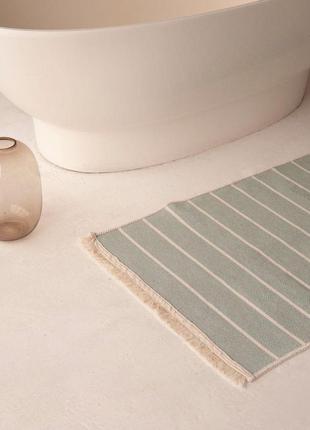 Хлопковый безворсовый полосатый бирюзовый ковер, двухсторонний дизайн, размер 80x1507 фото