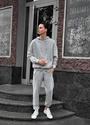 Сірий виварений спортивний костюм худі штани оверсайз