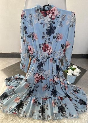 Шифонова сукня, плаття в квіти з рюшами6 фото