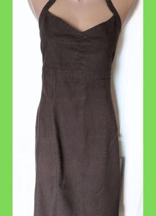 Коричневое льняное платье сарафан лен и хлопок р. 40 m, l h&m