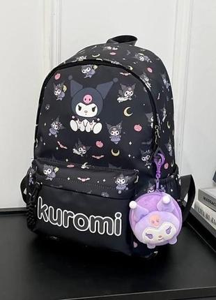 Рюкзак kuromi шкільний для дівчинки з брелоком чорного кольору