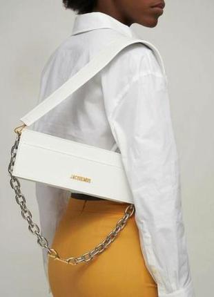 Стильна шкіряна сумка білого кольору прямокутна jacquemus жакмю'с😍