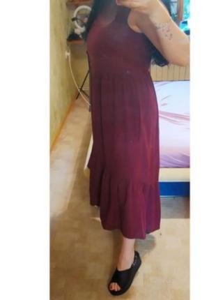 Платье бордо, с карманами, спереди короче , сзади длинее, размер хл5 фото