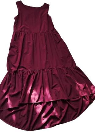 Платье бордо, с карманами, спереди короче , сзади длинее, размер хл3 фото
