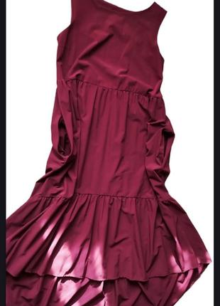 Платье бордо, с карманами, спереди короче , сзади длинее, размер хл7 фото